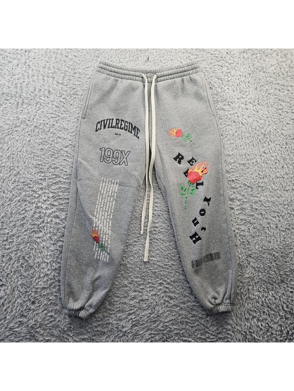CIVIL REGIME Pants Joggers Sweatpants Small Eternal Flames 2021 Gray